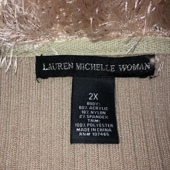 Lauren Michelle Woman 2X Beige Taupe Faux Fur Open Front Cardigan Sweater Duster - Picture 9 of 10